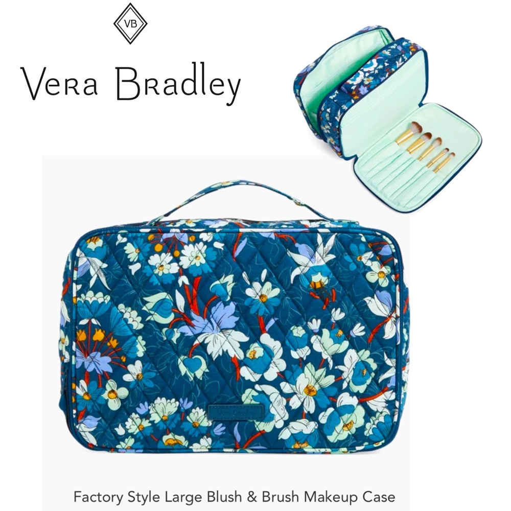 VERA BRADLEY Factory Style Large Blush & Brush Makeup Case in Signature Cotton